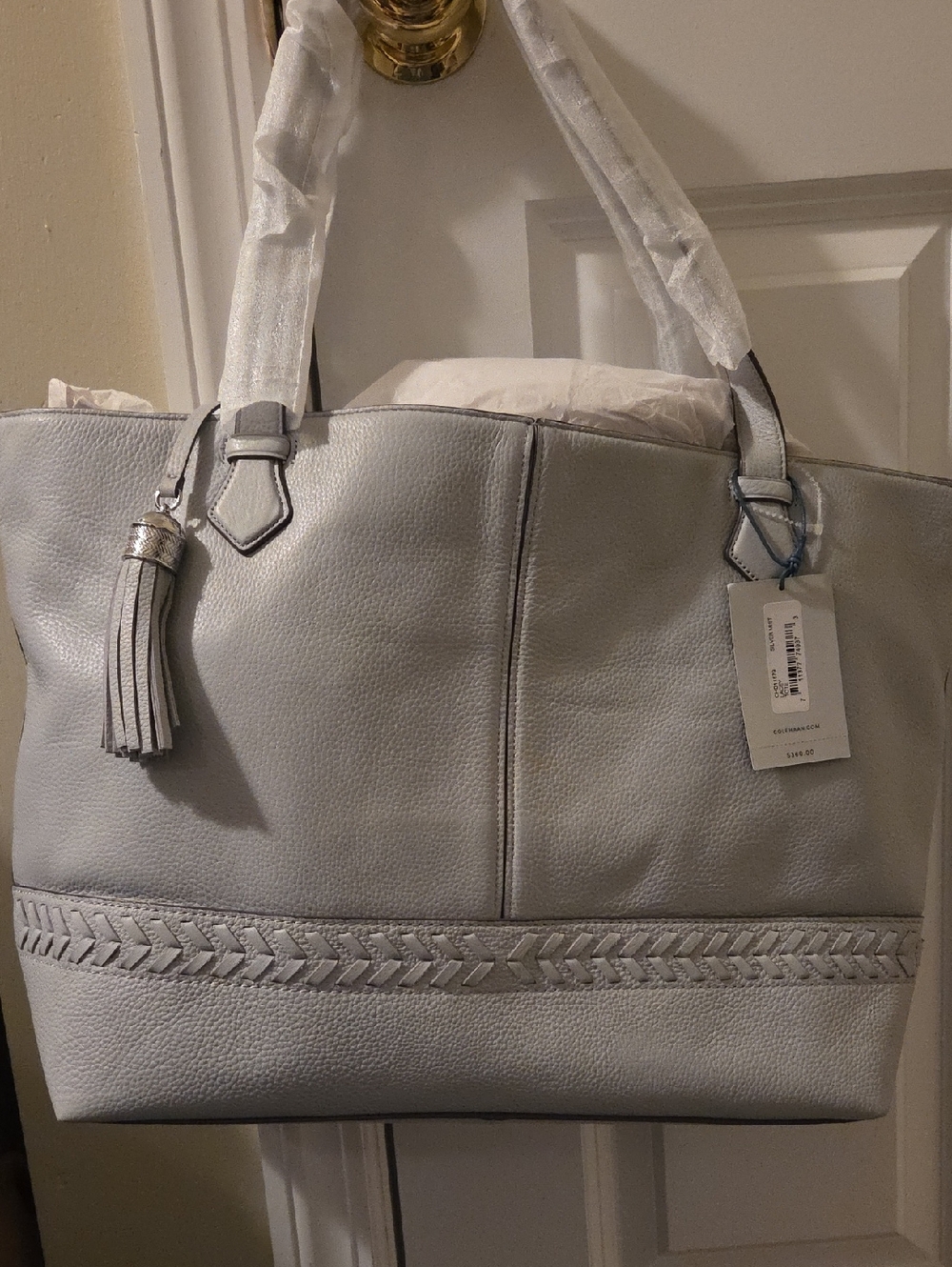 Cole HAAN Women's Light Gray Tote Bag with Tassel